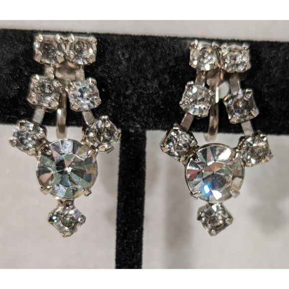 Vintage Rhinestone Drop Screw Back Earrings - Picture 4 of 8